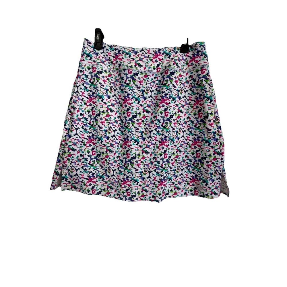 Moteepi  Women's Golf Skort L White/Multicolor Abstract Print Stretch Pull-On
